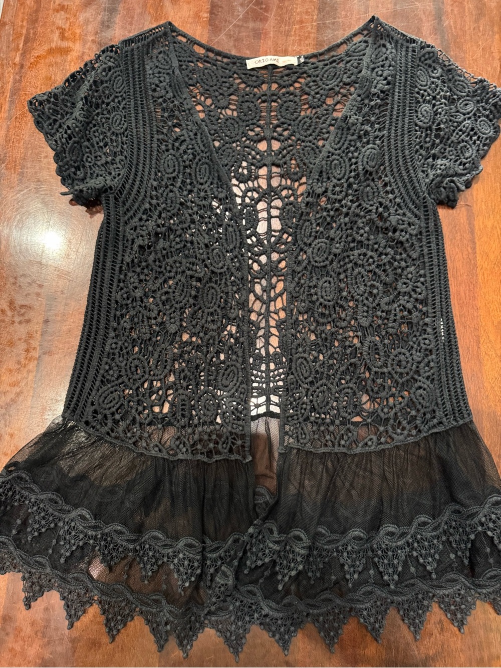 Black Crochet Lace Peplum Blouse by Gimmicks